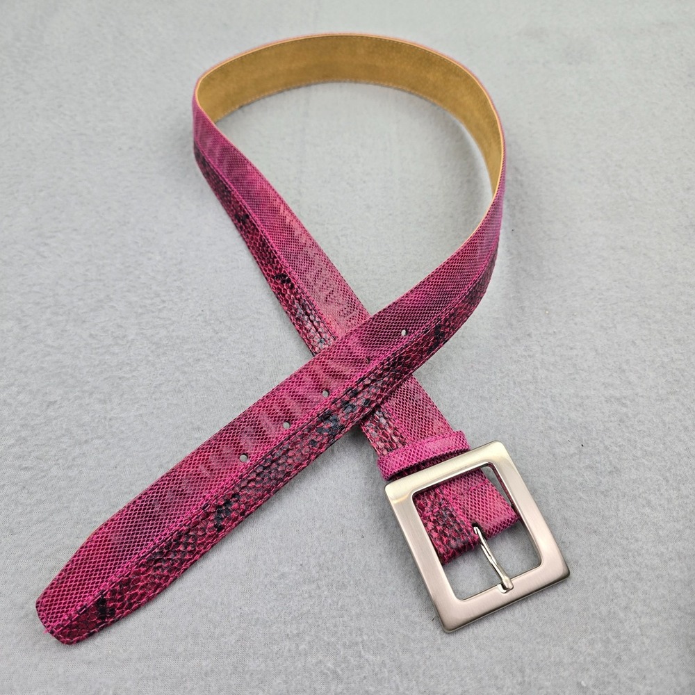 Womens Pink Leather Snake Lizard Embossed Pattern Silver Buckle Fashion Belt Y2K